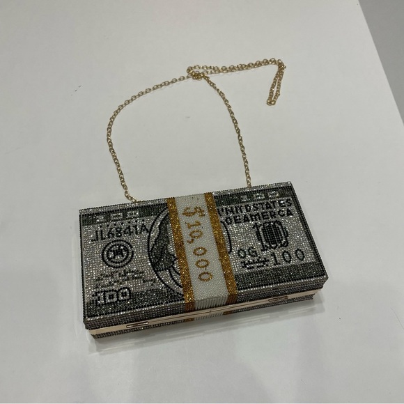 Crystal Money Clutch Bag with shoulder strap. NWT. Rhinestone. Calessa. - Picture 1 of 12